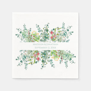 Wedding Floral Elegant Eucalyptus Watercolor Names Napkin