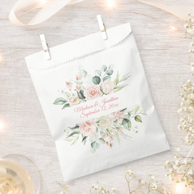 Wedding Floral Elegant Pink Chic Date Script Favour Bags (Clipped)