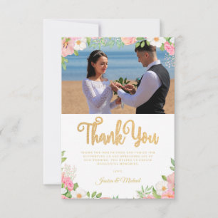 Wedding Floral Elegant Rose Tulip Pink Photo Thank You Card
