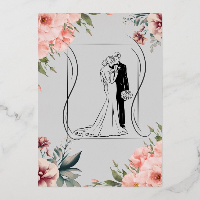 Wedding floral foil invitation card's. (Front)