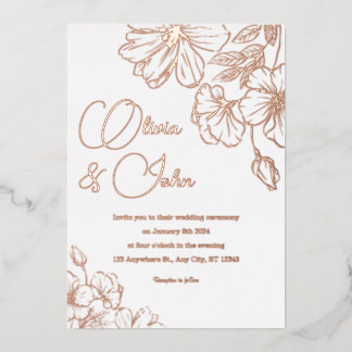 Wedding Floral Foil Invitation Rose Gold, Silver