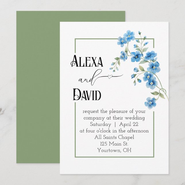 Wedding Floral Frame On White Invitation (Front/Back)