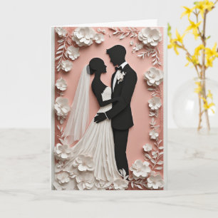 Wedding Floral Frame With Bride And Groom Card