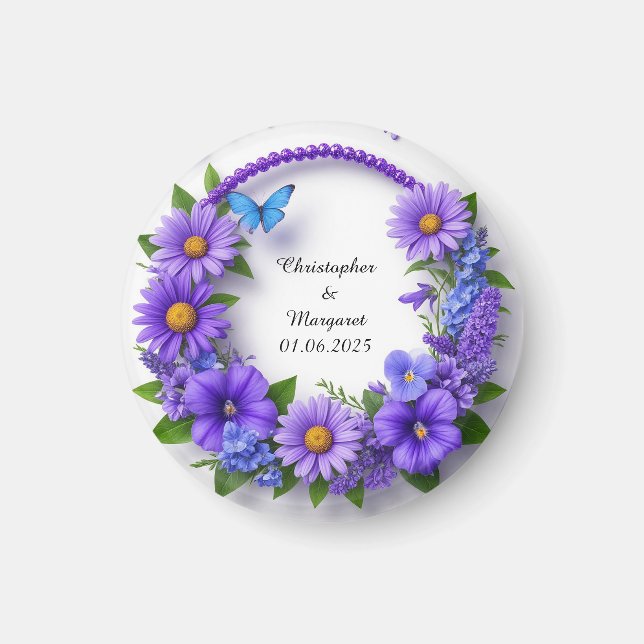 Wedding Floral Frame with Colourful Flowers Magnet (Front)