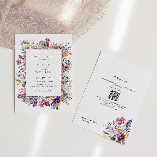 Wedding Floral Garden QR Code All In One  Invitation