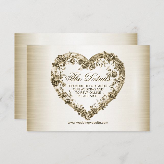 Wedding Floral Golden Ornate Heart Frame Elegant Enclosure Card (Front/Back)