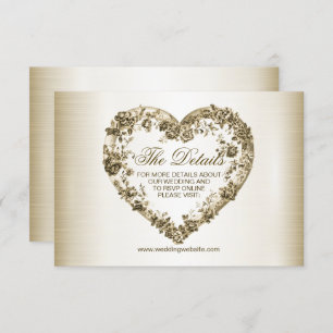 Wedding Floral Golden Ornate Heart Frame Elegant Enclosure Card