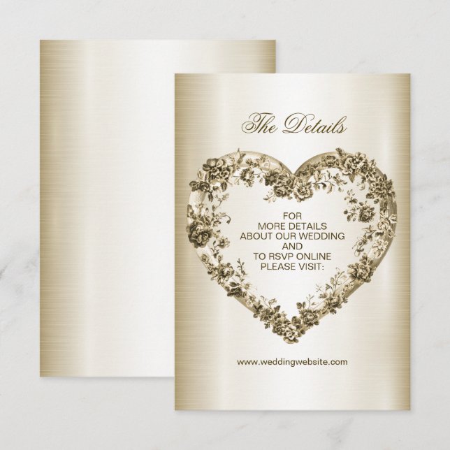 Wedding Floral Golden Ornate Heart Frame Elegant Enclosure Card (Front/Back)