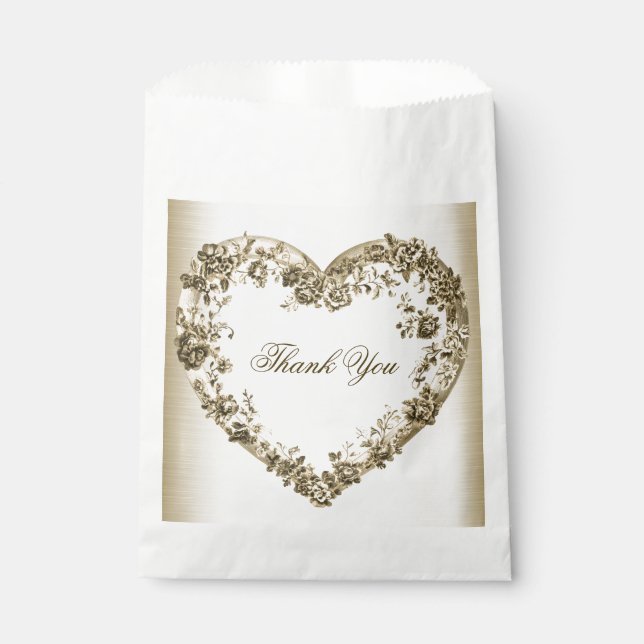 Wedding Floral Golden Ornate Heart Frame Elegant Favour Bags (Front)