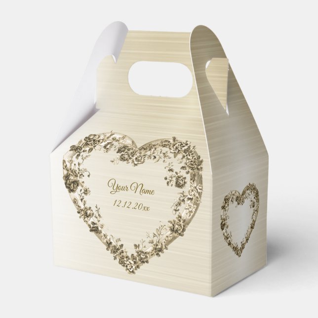 Wedding Floral Golden Ornate Heart Frame Elegant Favour Box (Front Side)