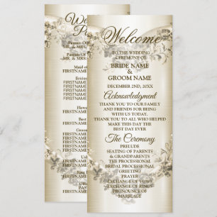 Wedding Floral Golden Ornate Heart Frame Elegant Programme