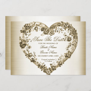 Wedding Floral Golden Ornate Heart Frame Elegant Save The Date