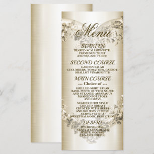 Wedding Floral Golden Ornate Heart Frame Party Menu