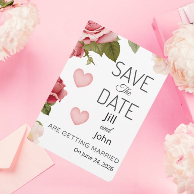 Wedding Floral Heart Save The Date Card (Creator Uploaded)
