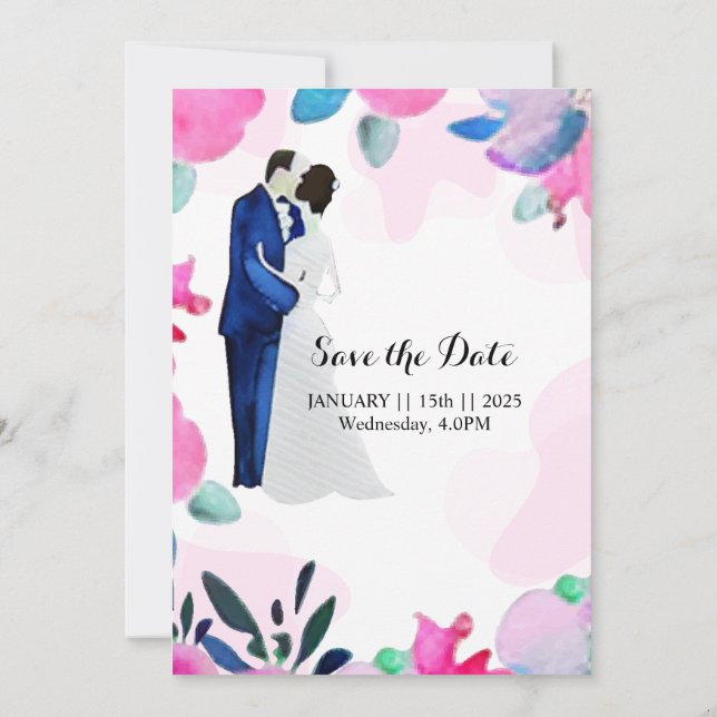 Wedding floral invitation card save the date (Back)