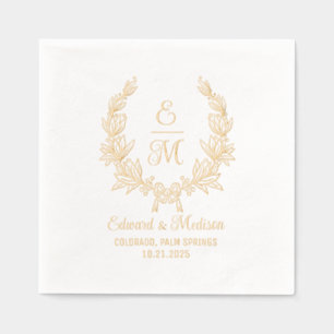 Wedding Floral Laurel Wreath Initials Foil Napkins