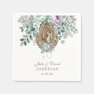 Wedding Floral Mary Joseph Mint and Lavender Napkin