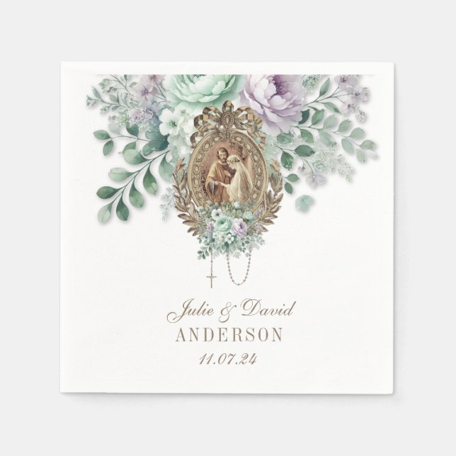 Wedding Floral Mary Joseph Mint and Lavender Napkin (Front)