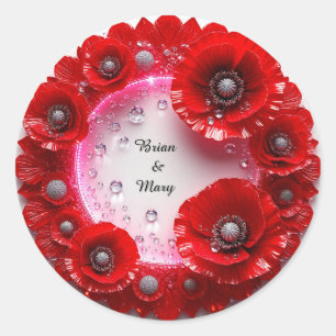 Wedding Floral Ornament With Red Flowers Classic Round Sticker
