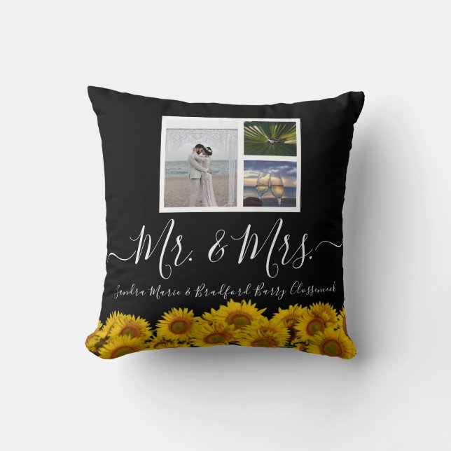 Wedding floral Photo collage black sunflower  Cushion (Front)
