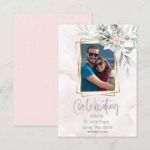 Wedding Floral Photo Frame Pale Pink Invitation