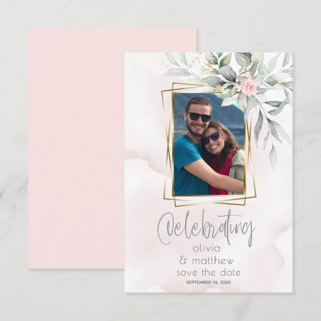 Wedding | Floral Photo Frame Pale Pink Invitation (Front/Back)