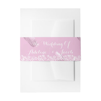 Wedding Floral pink glitters Invitation Belly Band