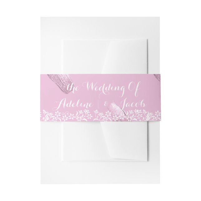 Wedding Floral pink glitters Invitation Belly Band (Front Example)