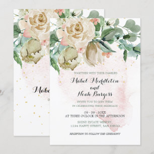 Wedding Floral Pink Green Foliage Elegant Rose  Invitation