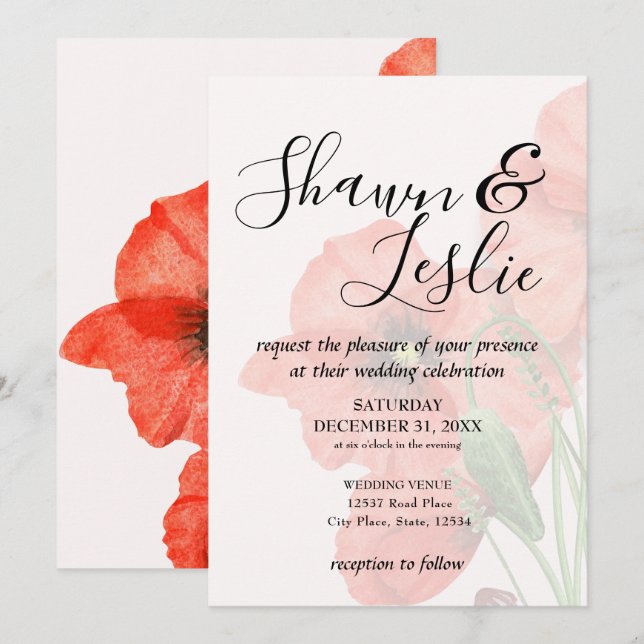 Wedding Floral Poppy Seed Invitation (Front/Back)