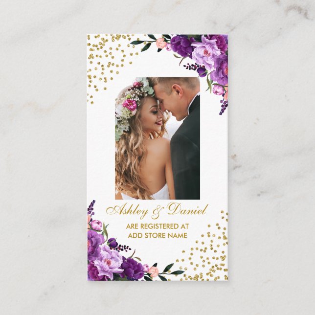 Wedding Floral Purple Photo Registry Insert Card G (Front)