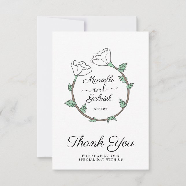 Wedding Floral Ring Flat Thank You Card (Front)
