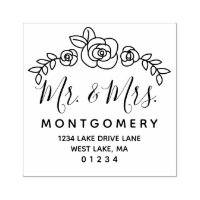 Wedding Floral Roses Mr. & Mrs. Return Address