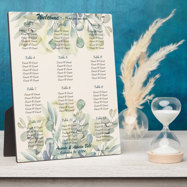 Wedding Floral Seating Chart Floral Plaque (Side)