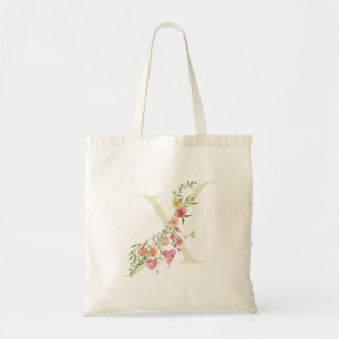 wedding floral spring X monogram Bridal Shower Tote Bag