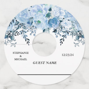 Wedding Floral Watercolor Blue Flower  Wine Glass Tag