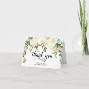 Wedding Floral Watercolor Cream Pink Ivory Thank You Card
