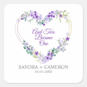 Wedding Floral Watercolor Heart with in Purple Square Sticker