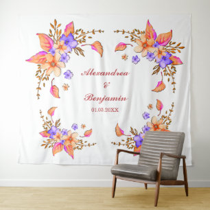 Wedding Floral Watercolor Photo Booth Backdrop Tapestry