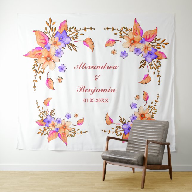  Wedding Floral Watercolor Photo Booth Backdrop Tapestry (In Situ (Horizontal))
