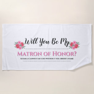 Wedding floral watercolor rose "WILL YOU BE" Beach Towel