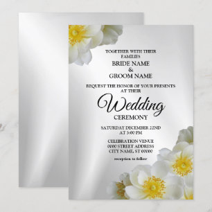 Wedding Floral White Yellow Silver Elegant Rustic Invitation