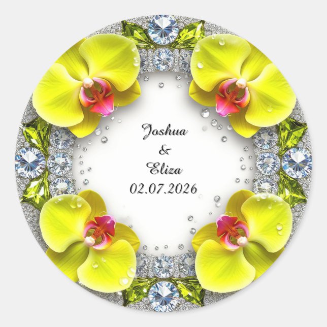 Wedding Floral Wreath Classic Round Sticker (Front)
