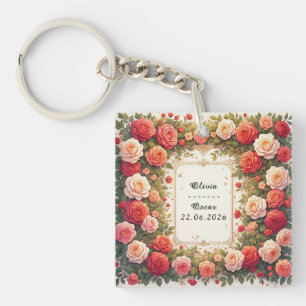 💍 Wedding Floral Wreath Gift For Custom Name Key Ring