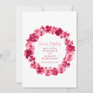 Wedding floral wreath pansy red RSVP reply card