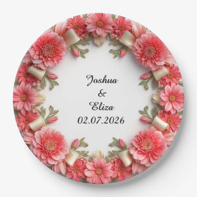 Wedding Floral Wreath Paper Plate (Front)