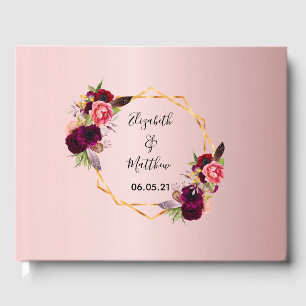 Wedding florals burgundy blush pink gold geometric guest book