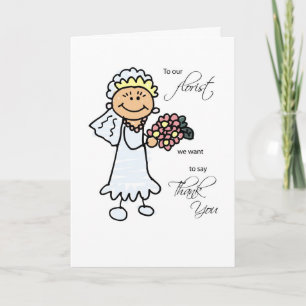 Wedding Florist, Thank You, Stick Figures Bride You Card