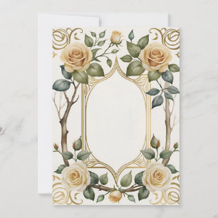 wedding flower and gold frame invitation