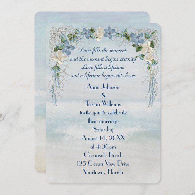 Wedding Flower Arch On Ocean Watercolor Invitation (Front/Back)
